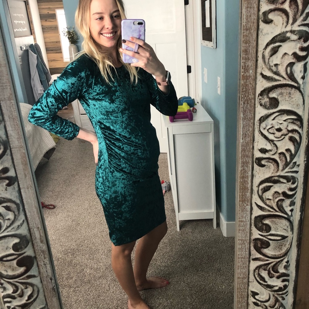 PinkBlush Velvet Forrest Green Maternity Dress